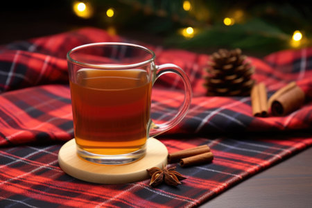 whole nutmeg resting on a cloth beside a hot toddy, created with generative aiの素材