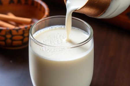 close-up of horchata poured from a jar, created with generative aiの素材