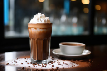 steam from a hot chocolate cup rising near a cold slush drink, created with generative aiの素材