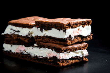 partially visible ice cream sandwich against a black background, created with generative aiの素材