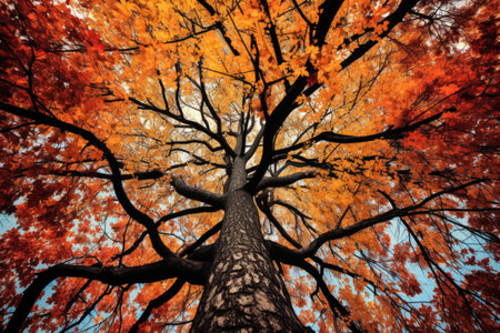 a tree outline filled with bright fall leaves, created with generative aiの素材