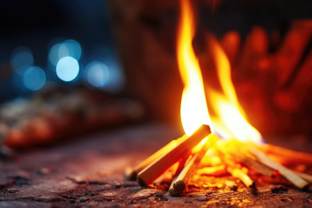 a close-up of a lit match near a woodpile, created with generative aiの素材