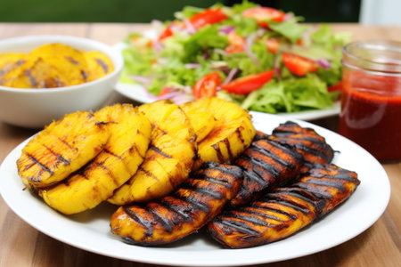 mango bbq grilled plantains served with a side salad, created with generative aiの素材