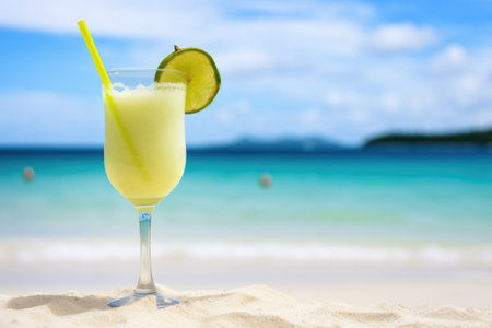 margarita cocktail on a beach background, created with generative aiの素材