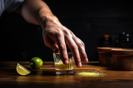 hand passionately mixing a margarita cocktail, created with generative aiの素材