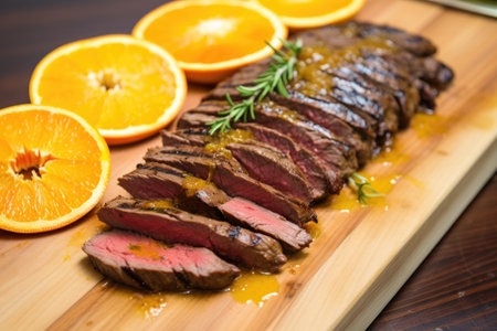 skirt steak marinated in a zesty orange sauce, created with generative aiの素材