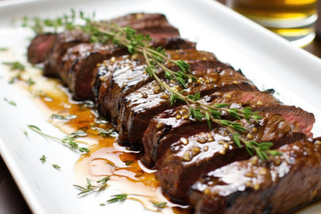 grilled skirt steak marinated in a honey glaze, created with generative aiの素材