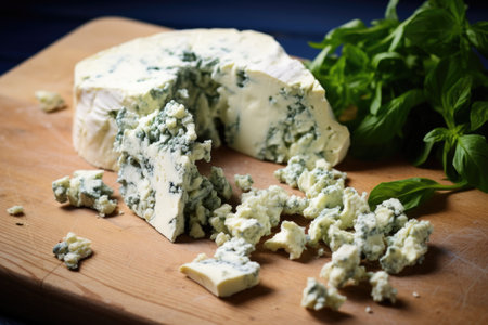 crumbled blue cheese on a board, created with generative aiの素材