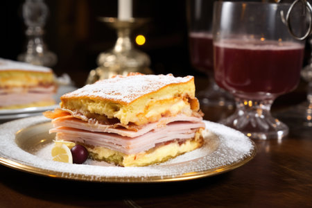 monte cristo sandwich served on a glass plate, created with generative aiの素材