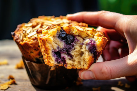 picking up a blueberry muffin, created with generative aiの素材