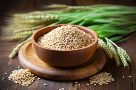 whole grains in a wooden bowl, created with generative aiの素材