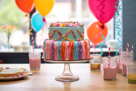 decorated cake for first birthday party, created with generative aiの素材