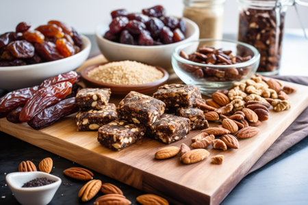 raw food bar made with dates, oats, and nuts, created with generative aiの素材