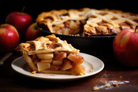 half of an apple pie with a visible lattice crust, created with generative aiの素材