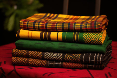 traditional kwanzaa kente cloth with folds and patterns, created with generative aiの素材