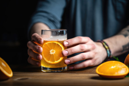 male hand cracking open a cold, orange-infused beer can, created with generative aiの素材