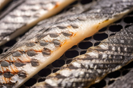 macro shot of sea bass skin grill marks, created with generative aiの素材