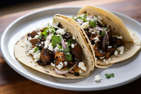 grilled mushroom taco with a sprinkle of cotija cheese, created with generative aiの素材