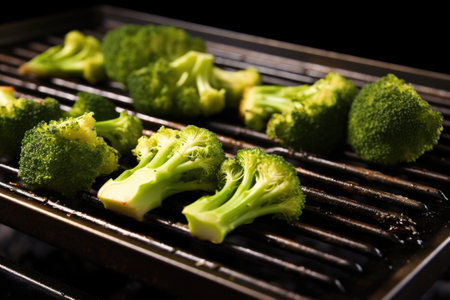open grill filled with broccoli florets brushed with oil, created with generative aiの素材