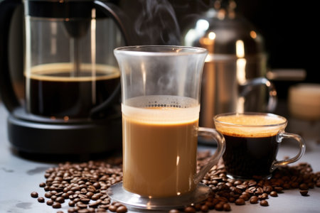 steaming hot bulletproof coffee in a blender, created with generative aiの素材