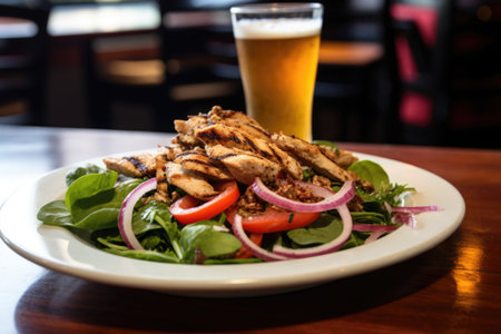 grilled chicken salad with a pint of light beer, created with generative aiの素材