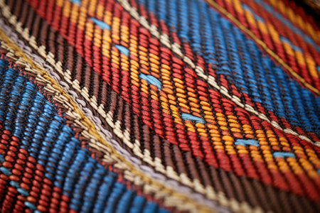 a close-up of intricately woven multicolored mats mkeka, created with generative aiの素材