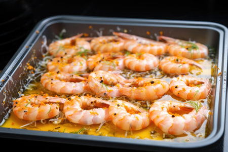 raw prawns marinating in a zesty garlic sauce, created with generative aiの素材