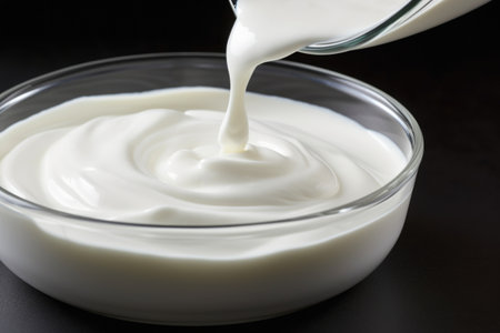 a thick layer of cream on milk, created with generative aiの素材