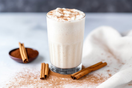 a vanilla milkshake with a sprinkle of cinnamon on top, created with generative aiの素材