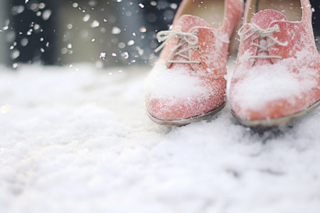 ladies sparkling dancing shoes embedded in the snow, created with generative aiの素材