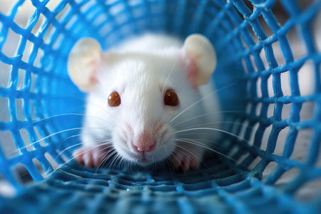 white mouse in cage used for rare disease research, created with generative aiの素材