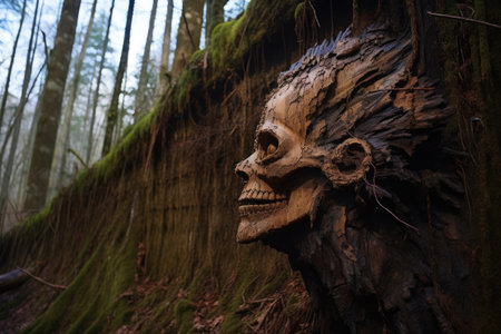 2021 carved on tree bark amidst a forest, created with generative aiの素材