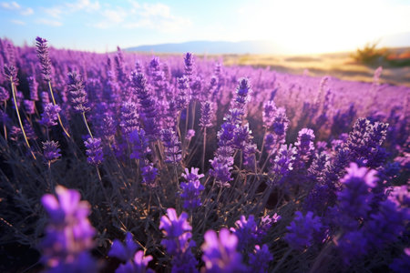a patch of lavender flowers in full bloom, created with generative aiの素材