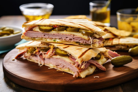 cuban sandwich with tortilla chips spread around it, created with generative aiの素材