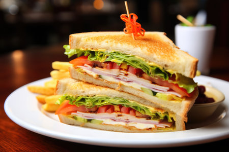 clubhouse sandwich with cheese pull effect, created with generative aiの素材