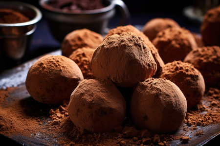 dark chocolate truffles dusted with cocoa powder, created with generative aiの素材