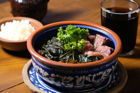 white bowl full of feijoada on a stone table, created with generative aiの素材
