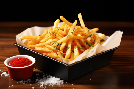 a red box of curled french fries, created with generative aiの素材