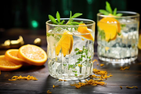 gin and tonic with a citrus twist and ice cubes, created with generative aiの素材