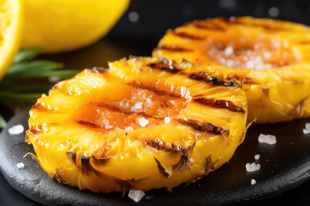 close-up view of grilled pineapple with sugar, created with generative aiの素材