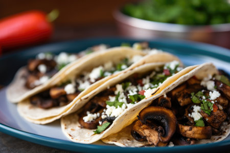 grilled mushroom taco with a sprinkle of cotija cheese, created with generative aiの素材