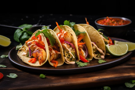 grilled seafood taco with spicy sriracha sauce, created with generative aiの素材