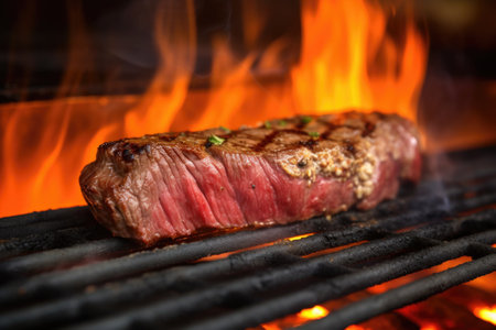 flame-seared steak on a gas grill, created with generative aiの素材
