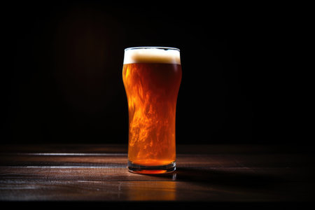 an ipa beer glass shadowed on a dark table, created with generative aiの素材