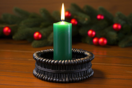 unlit kwanzaa kinara on a simple wooden table, created with generative aiの素材