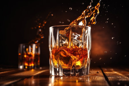 manhattan cocktail with splashes of whiskey, created with generative aiの素材