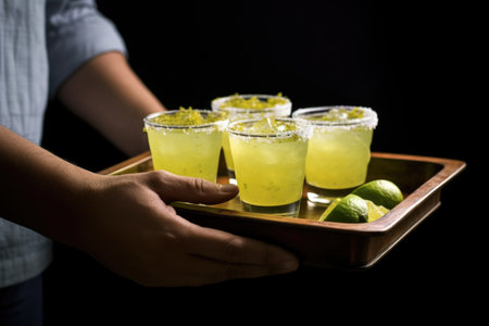 hand serving up a tray of margaritas, created with generative aiの素材