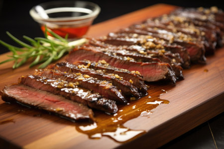 skirt steak marinated in soy sauce and ginger, created with generative aiの素材