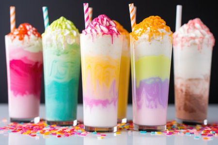 milkshake with multiple layers of flavors, looking colorful, created with generative aiの素材
