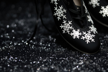 snowflakes resting on a black shoe during a dance, created with generative aiの素材